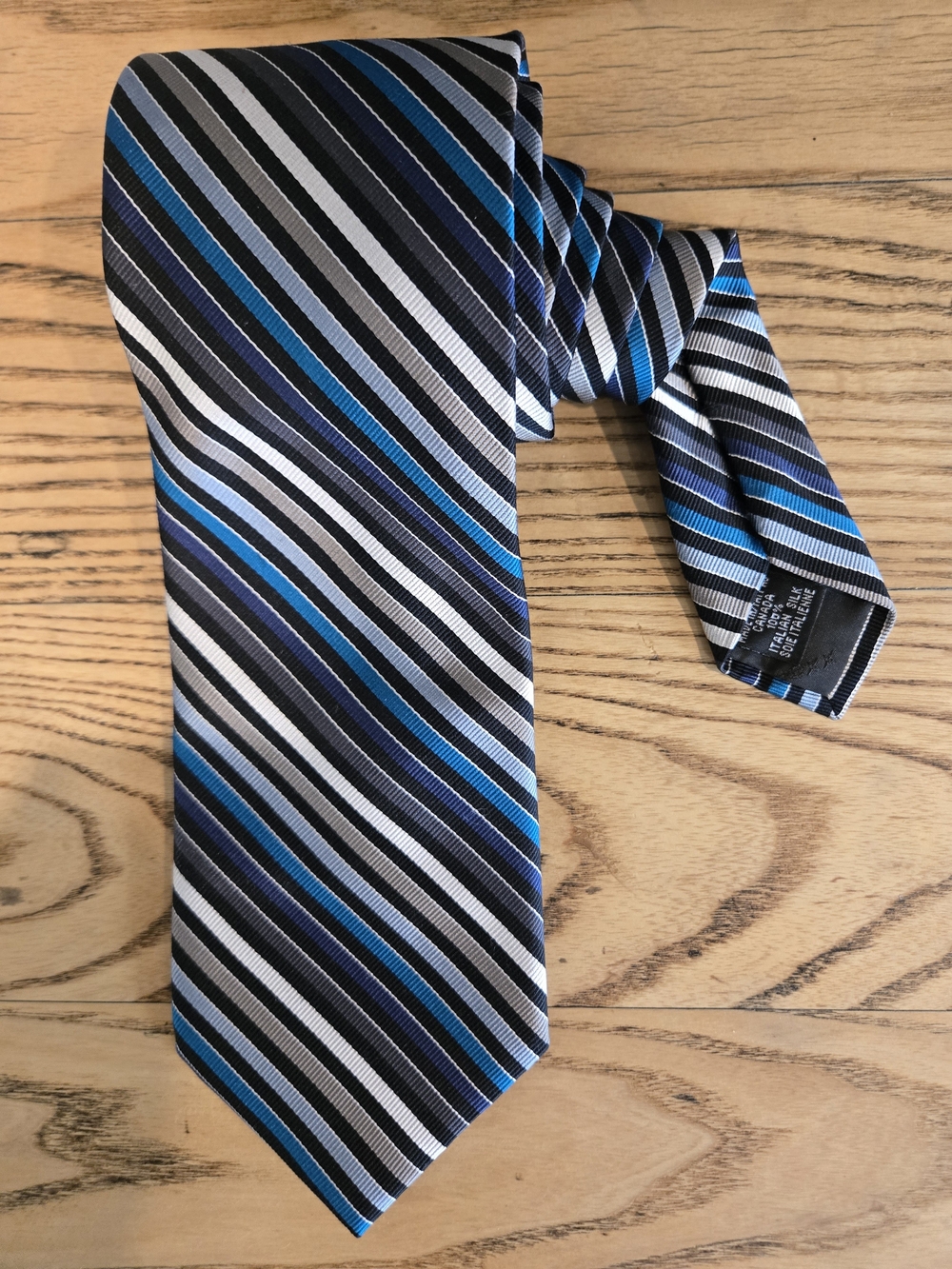 Mexx Striped Tie in Blue, Black & Gray